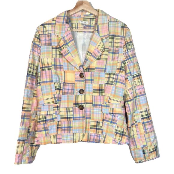 Talbots Jackets & Blazers - Talbots Women's Madras Plaid Blazer Size 6 Blue Pink Green Patchwork Preppy